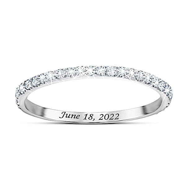 A Love Like No Other Women's Personalized Romantic Platinum Plated Wedding Ring Adorned With Over A Carat Of Simulated Diamonds