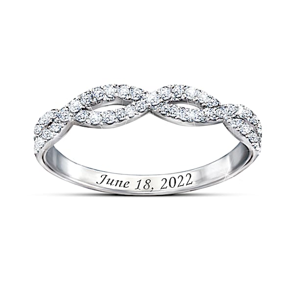 Entwined Women's Personalized Romantic Platinum Plated Wedding Ring Featuring A Wrapped Design Set With Over A 1/2 Carat Of Simu