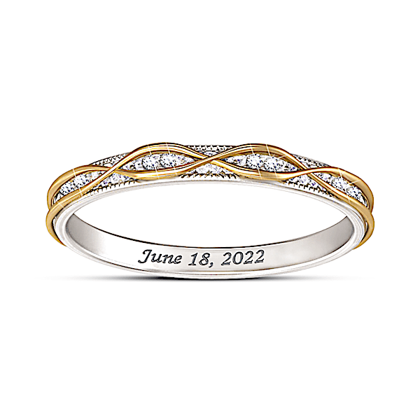 Endless Love Personalized Platinum Plated Wedding Ring With 18K Gold-Plated Accents Featuring An Entwined Design Set With 12 Sim