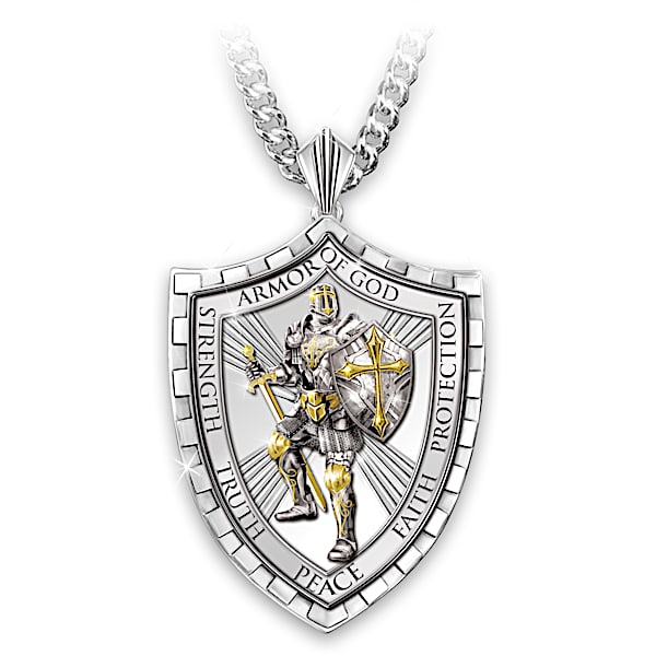 Religious Stainless Steel Shield Pendant Necklace For Your Grandson