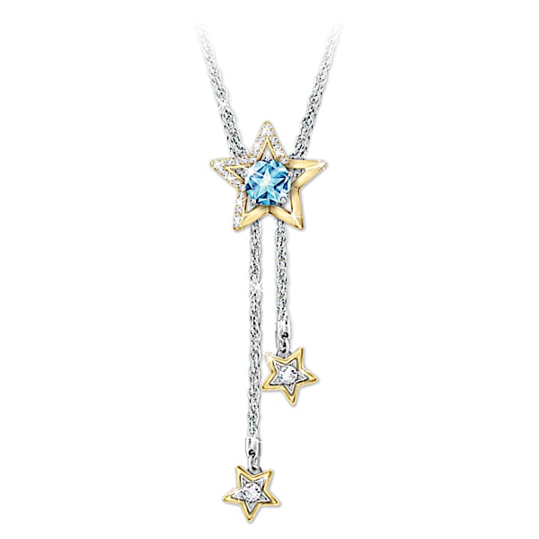 Dream Big Granddaughter 18K Gold-Plated And Platinum-Plated Star-Shaped Personalized Birthstone Bolo-Style Necklace Adorned With