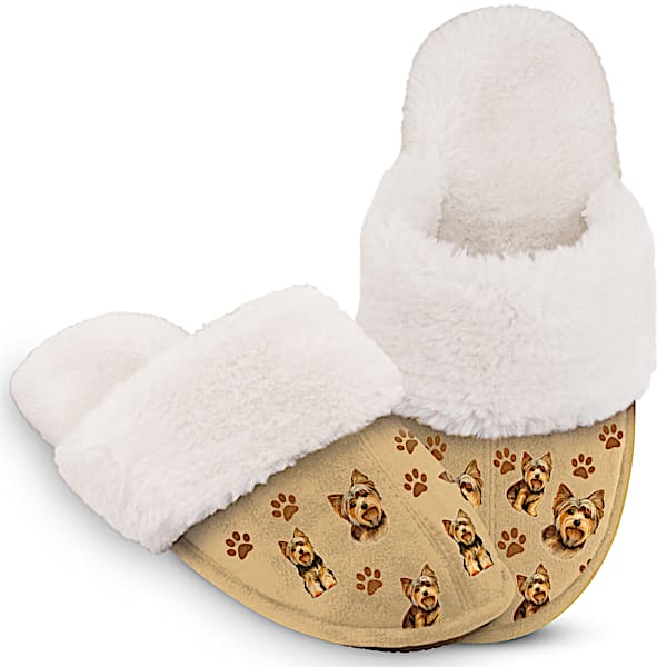 Yorkie Faux Suede Women's Slippers With Faux Fur