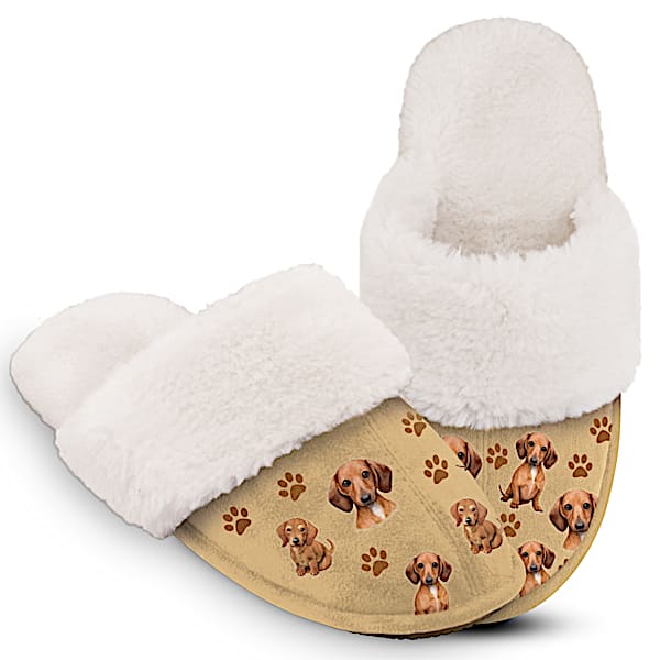 Dachshund Faux Suede Women's Slippers With Faux Fur