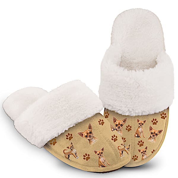 Chihuahua Faux Suede Women's Slippers With Faux Fur