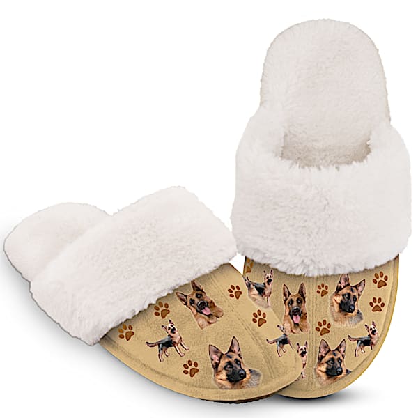 German Shepherd Faux Suede Women's Slippers With Faux Fur