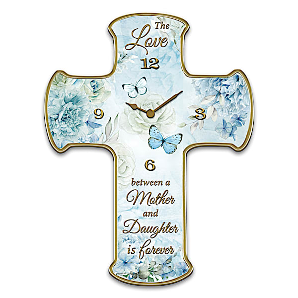 Loving Mother And Daughter Wooden Cross Wall Clock