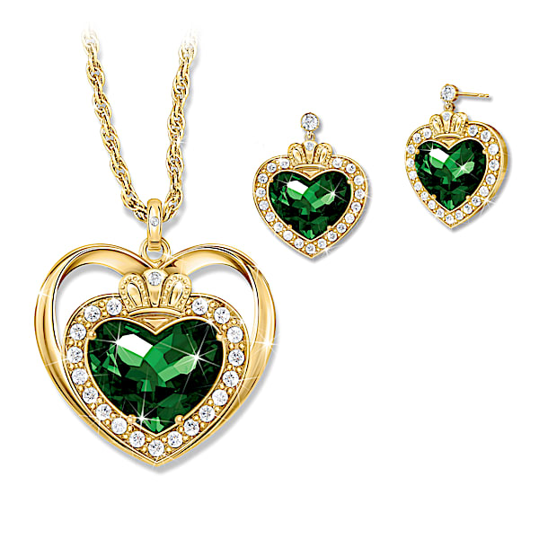 Diamonesk Claddagh Pendant Necklace And Earrings Set