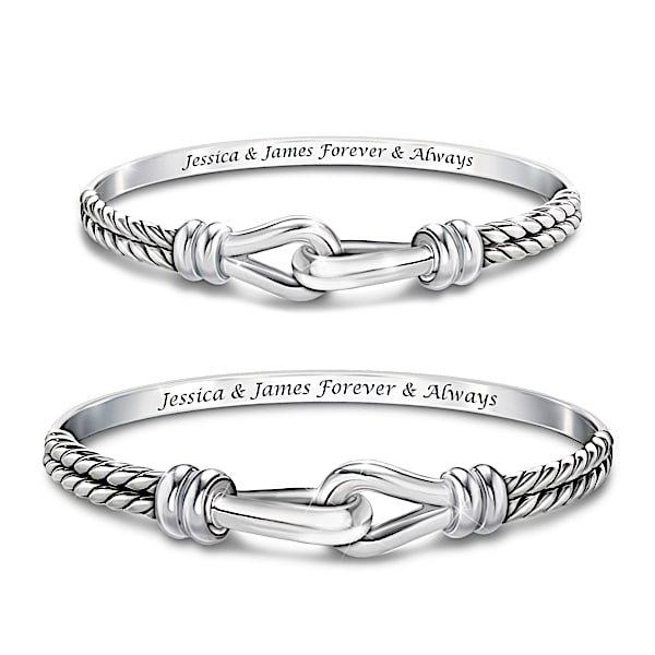 Unbreakable Love Personalized Stainless Steel Bracelet Set Featuring A Romantic Interlocking Design With 2 Etched Names - Person