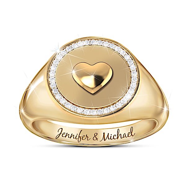 My Significant Other 24K Gold Ion-Plated Ring With A Sculpted Heart Centerpiece Surrounded By A Pave Of White Sapphires And Pers