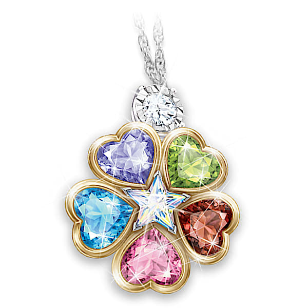 Granddaughter I Wish You Personalized Blossom Pendant Necklace With A Star-Shaped Aurora Borealis Crystal Surrounded By Colorful