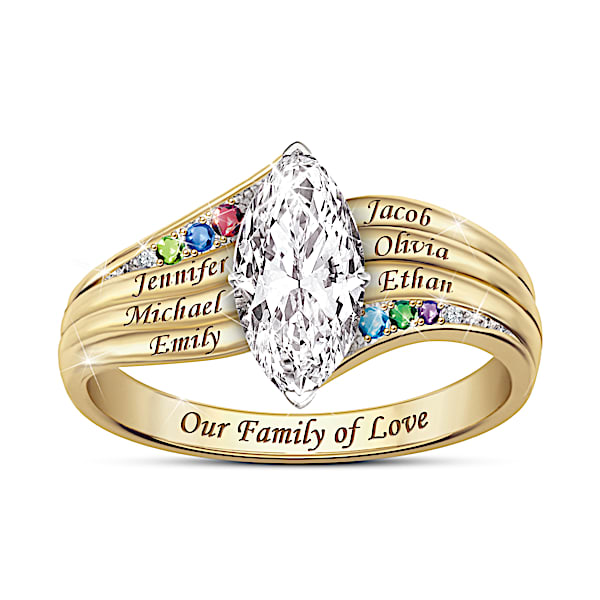Embraced By Love 18K Gold-Plated Ring Featuring A White Topaz Center Stone & Personalized With Up To 6 Engraved Names And Up To