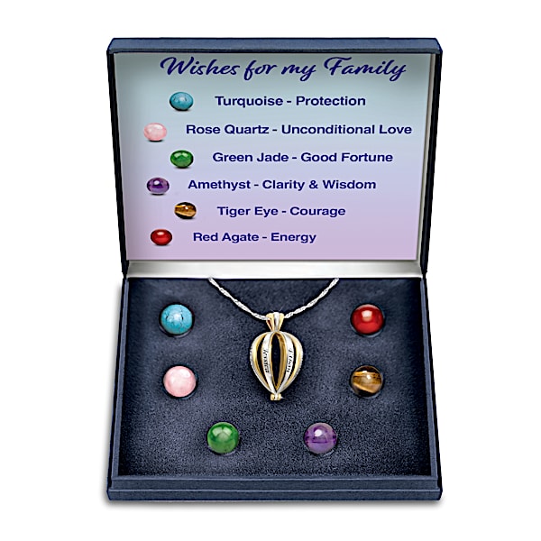 Mom Gemstone Pendant Necklace That Comes With 6 Gemstone Beads And Personalized With Up To 6 Names - Personalized Jewelry