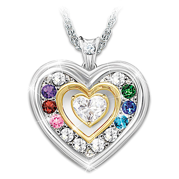 Personalized Heart-Shaped Birthstone Locket Pendant Necklace Adorned With A Simulated Diamond And 18K Gold-Plated Accents - Pers