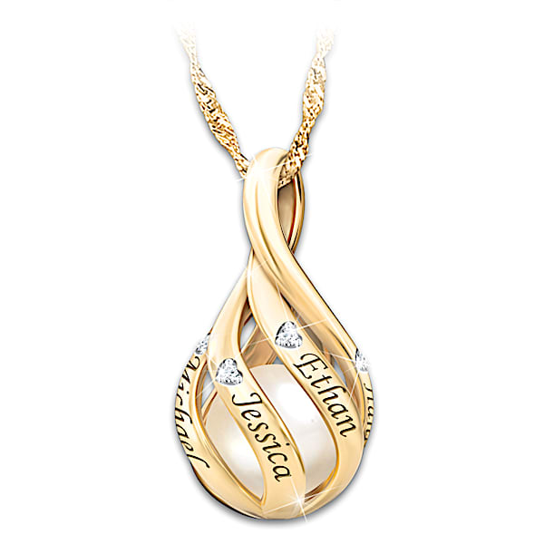 Family Pearl Of Wisdom 18K Gold-Plated Personalized Cultured Freshwater Pearl Pendant Necklace Wrapped In An Infinity Design Wit