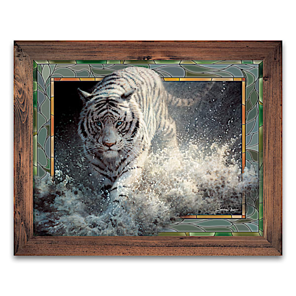 John Seerey-Lester Light-Up Stained-Glass White Tiger Art