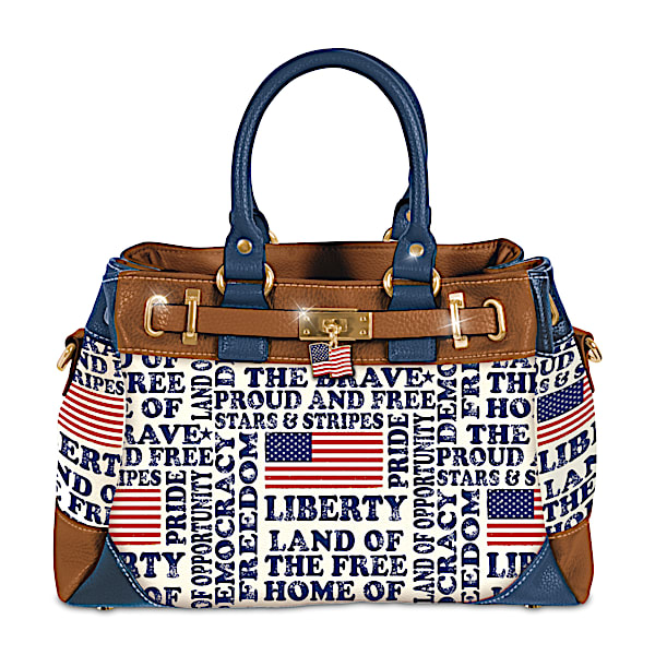 All American Faux Leather Fashion Handbag With Flag Charm