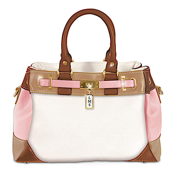 Faux Leather Colorblock Handbag Personalized With Initials