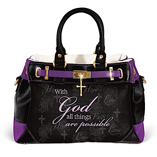With God, All Things Are Possible Handbag With Cross Charm