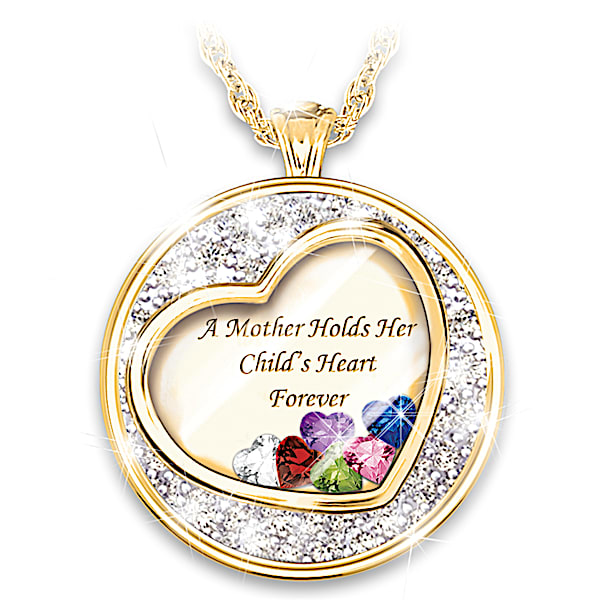 A Mother Holds Her Child's Heart Forever Personalized 18K Gold-Plated Pendant Featuring A Heart-Shaped Window That Holds Up To 6