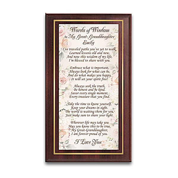Words Of Wisdom Plaque With Great-Granddaughter's Name