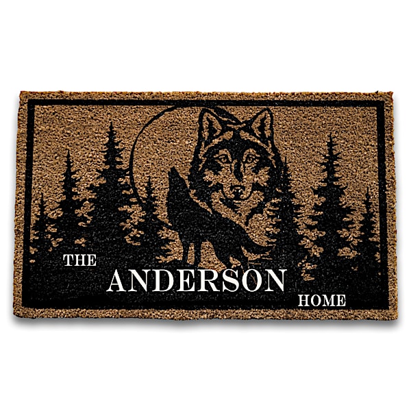 Wilderness Majesty Wolf Art Welcome Mat With Family Name