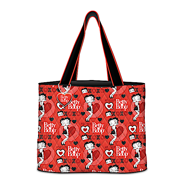 Betty Boop Hugs & Kisses Quilted Tote Bag With Heart Charm
