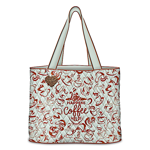 Coffee-Themed Diamond Quilted Tote Bag