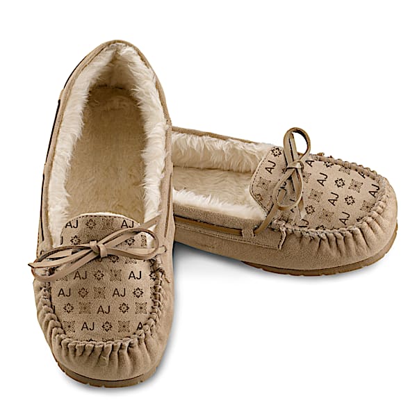Personalized Women's Suede Camel Slippers With Your Initials