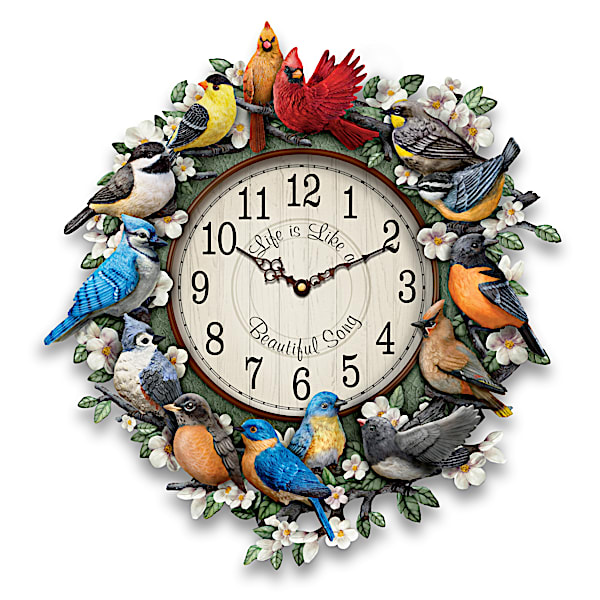 Sculptural Clock With 12 Songbird Melodies Sings Hourly