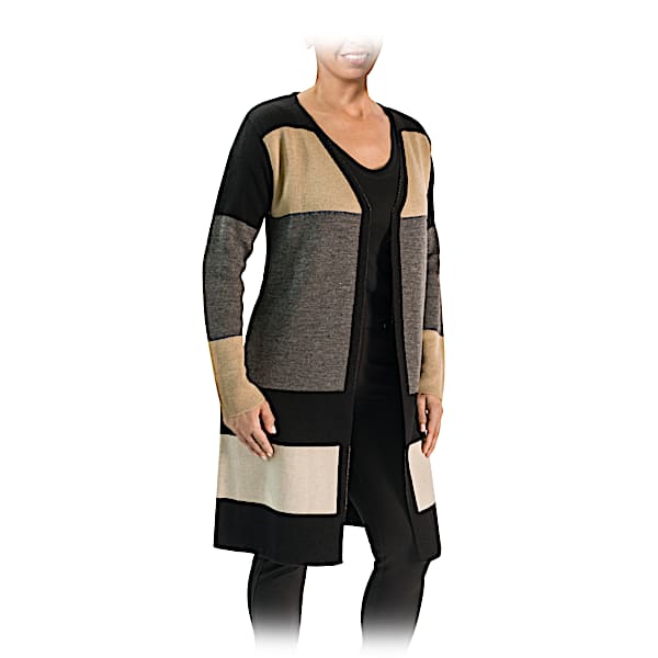 Chelsea Colorblock Knee-Length Cardigan Sweater