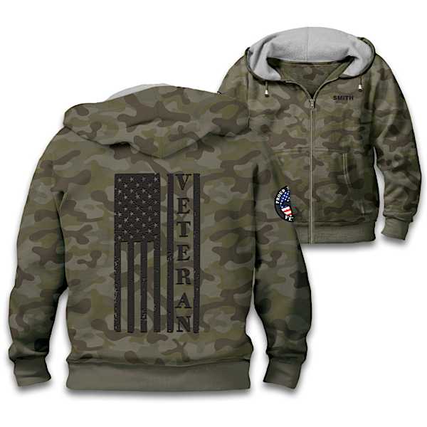 Proud Veteran Personalized Men's Full-Zip Camo Hoodie