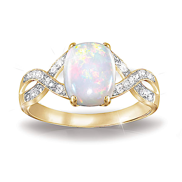 Golden Elegance 1.6-Carat Australian Opal And Diamond Ring