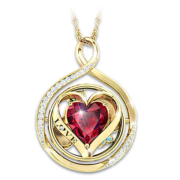 Love In Motion Personalized 18K Gold-Plated Flip Pendant Necklace Featuring A Red Heart-Shaped Crystal Framed By A Heart Engrave