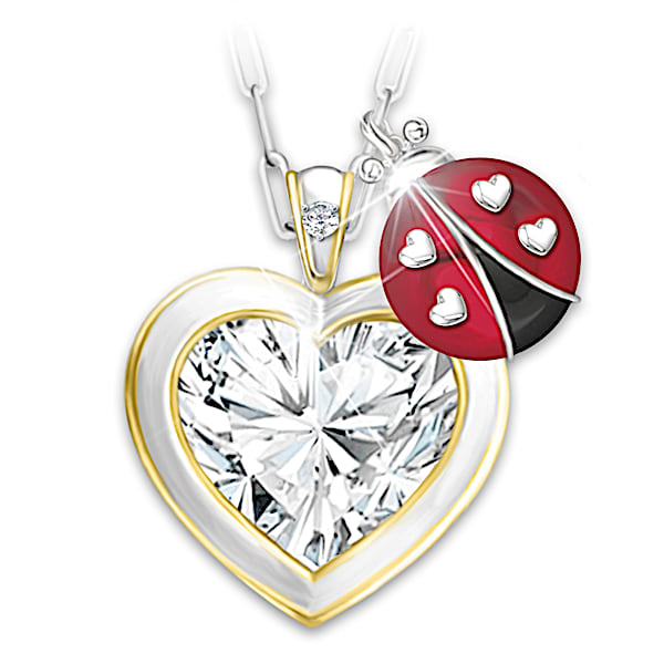 White Topaz Ladybug Pendant Necklace For Granddaughters
