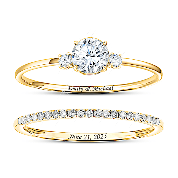 His And Hers Personalized 10K Gold Diamond Wedding Ring Set