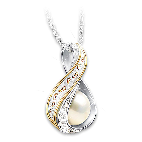 Footprints In The Sand Diamond And Cultured Pearl Necklace