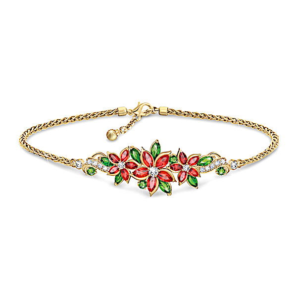 Christmas Blooms Women's Crystal Poinsettia Bracelet