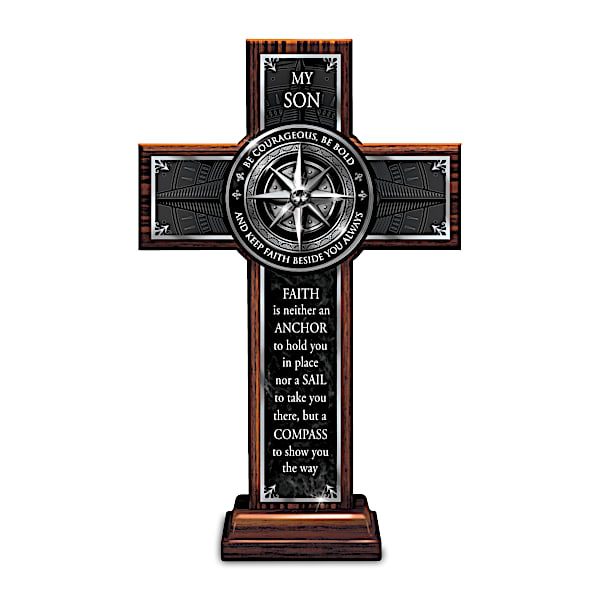 Be Courageous, My Son Wooden Cross With Metal Medallion