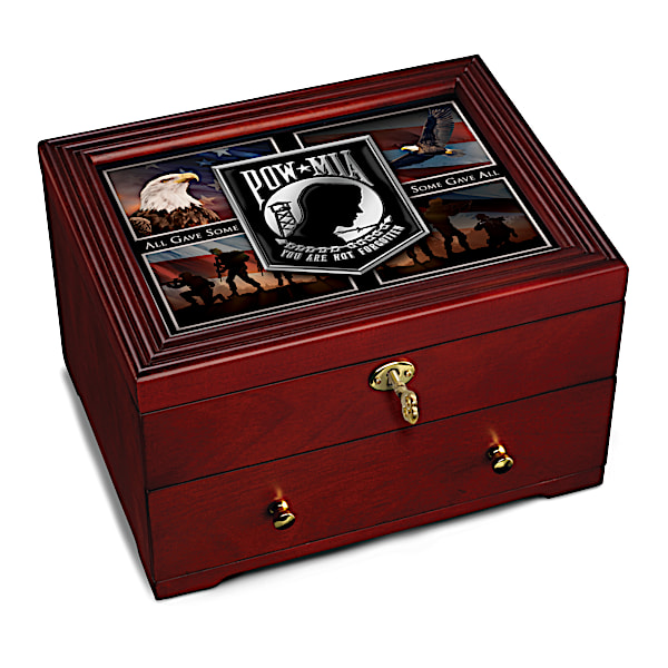 POW/MIA Tribute Wooden Keepsake Box With Lock And Key
