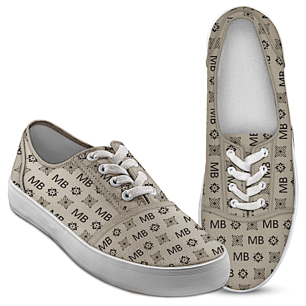 Designer-Style Printed Tan Canvas Shoes With Your Initials