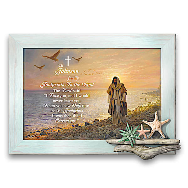 Footprints In The Sand Jesus Wall Art With Family Name