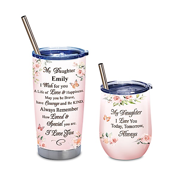 Insulated Tumbler Set With Sweet Sentiment & Daughter's Name