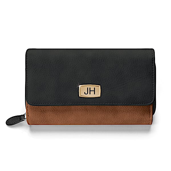 Pebbled Faux Leather Women's Trifold Wallet With 2 Initials