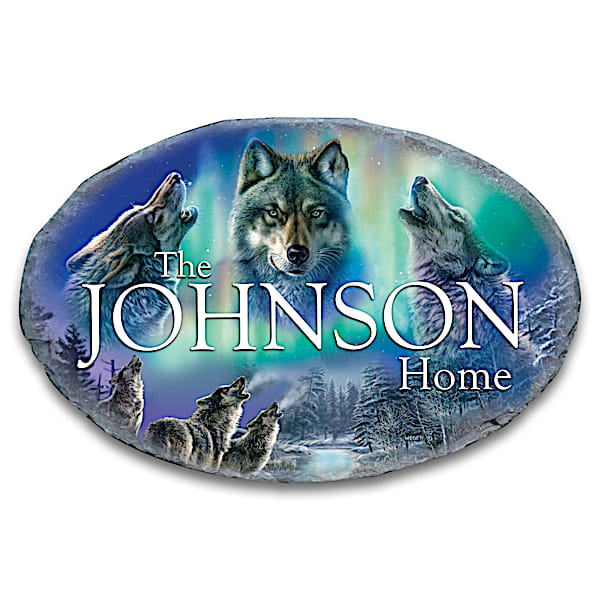 Wolf Art Outdoor Welcome Sign Personalized With Family Name