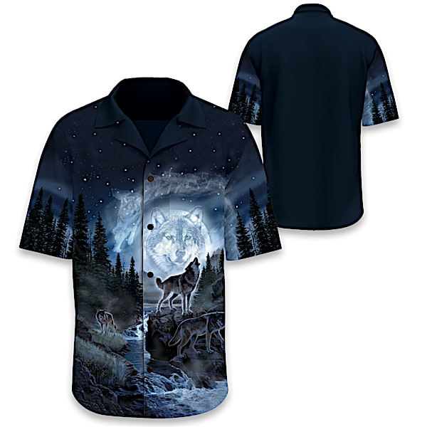 Button-Up Shirt Featuring Moon Wolf Art By Al Agnew