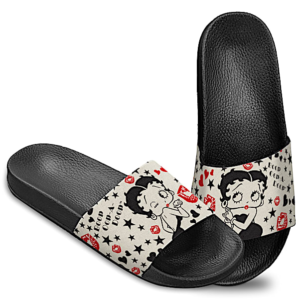 Women's Ivory Slide Sandal Shoes Adorned With Betty Boop Art