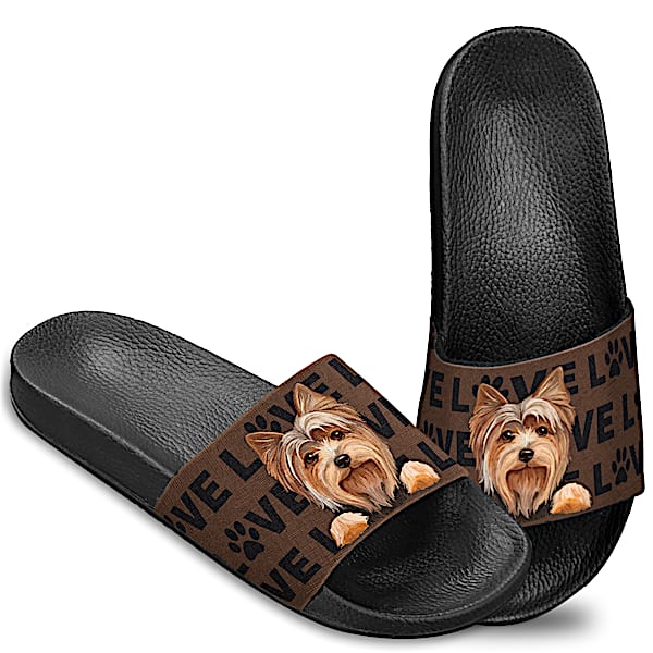 Paws Of Love Women's Brown Slide Sandal Shoes Adorned With Dog Art