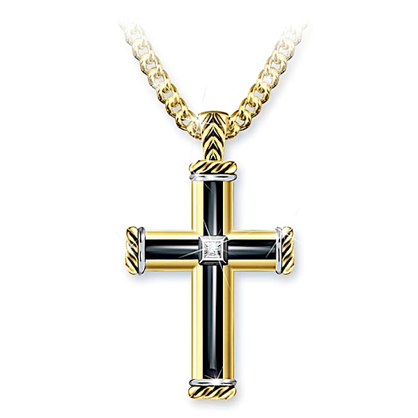 God Is My Strength Men's Diamond Cross Pendant Necklace