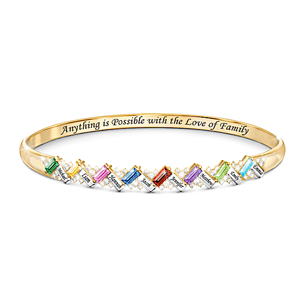 18K Gold-Plated Personalized Birthstone Family Bracelet Adorned With Over 50 Clear Crystal Accents - Personalized Jewelry
