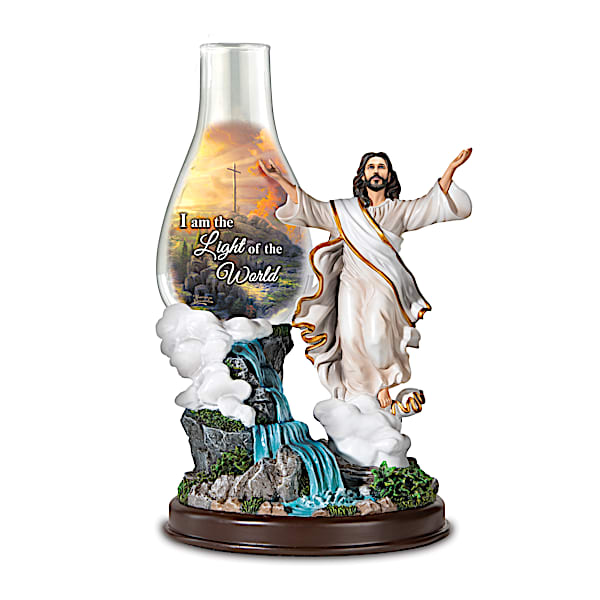 Illuminated Jesus Sculpture With Thomas Kinkade Art